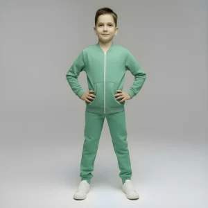 Bluza chłopięca rozpinana z kangurką kolor zgaszony zielony