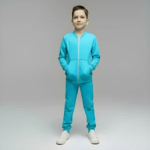 Bluza chłopięca rozpinana z kangurką kolor intensywny niebieski