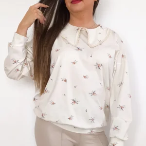 Bluza damska romantyczne bukieciki z kołnierzem