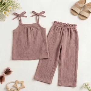 Komplet muślinowy brudny beż wiązana bluzka + szwedy