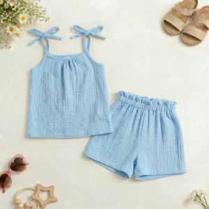 Komplet muślinowy błękitny wiązana bluzka + szorty