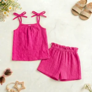Komplet muślinowy cukierek wiązana bluzka + szorty