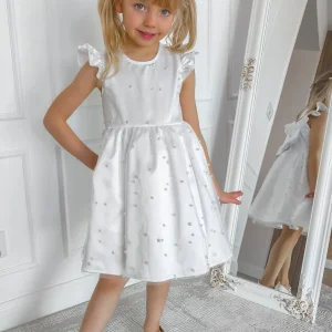 Sukienka wizytowa z perełkami biała