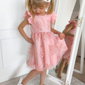 Sukienka wizytowa koronkowa różowa